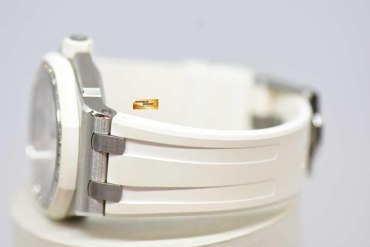 [SOLD] AUDEMARS PIGUET ROYAL OAK OFFSHORE LADIES 37mm DIAMOND RUBBER BEZEL WHITE QUARTZ 67540SK (MINT)