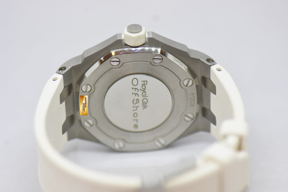 [SOLD] AUDEMARS PIGUET ROYAL OAK OFFSHORE LADIES 37mm DIAMOND RUBBER BEZEL WHITE QUARTZ 67540SK (MINT)