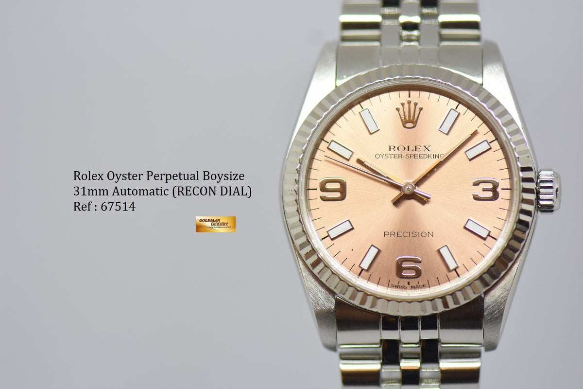 [SOLD] ROLEX OYSTER PERPETUAL BOYSIZE 31mm STEEL JUBILEE BRACELET 67514 [RECON DIAL] (MINT)