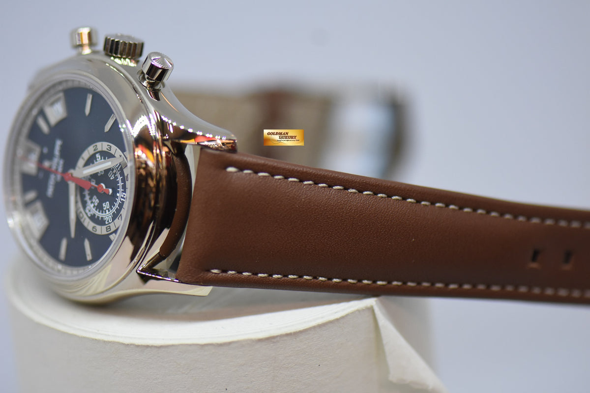 [SOLD] PATEK PHILIPPE ANNUAL CALENDAR FLYBACK CHRONOGRAPH WHITE GOLD IN LEATHER STRAP BLUE DIAL AUTOMATIC 5960G (NEW-UNWORN)