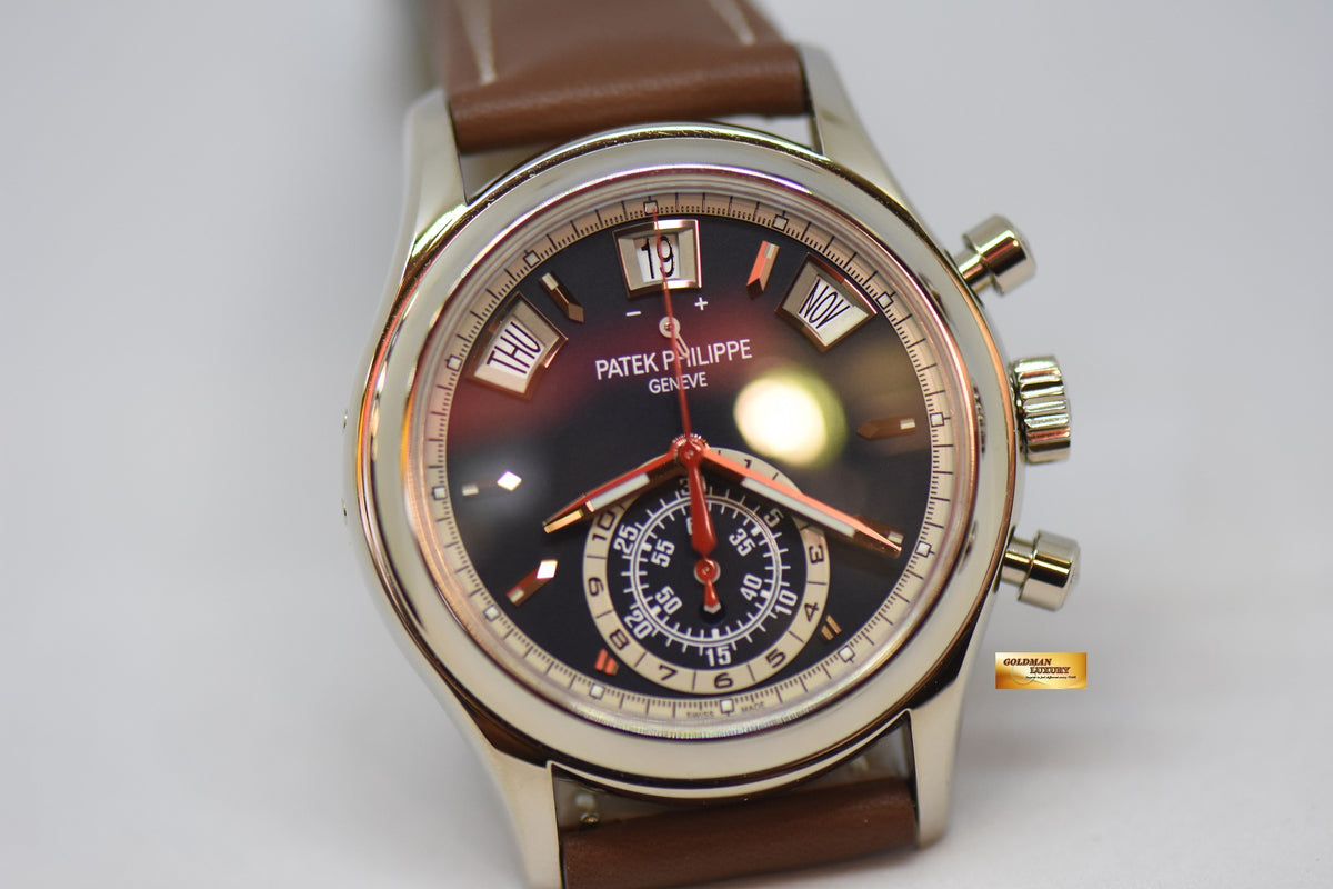 [SOLD] PATEK PHILIPPE ANNUAL CALENDAR FLYBACK CHRONOGRAPH WHITE GOLD IN LEATHER STRAP BLUE DIAL AUTOMATIC 5960G (NEW-UNWORN)