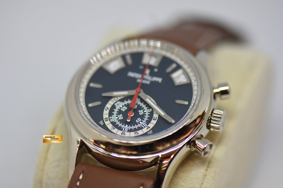 [SOLD] PATEK PHILIPPE ANNUAL CALENDAR FLYBACK CHRONOGRAPH WHITE GOLD IN LEATHER STRAP BLUE DIAL AUTOMATIC 5960G (NEW-UNWORN)