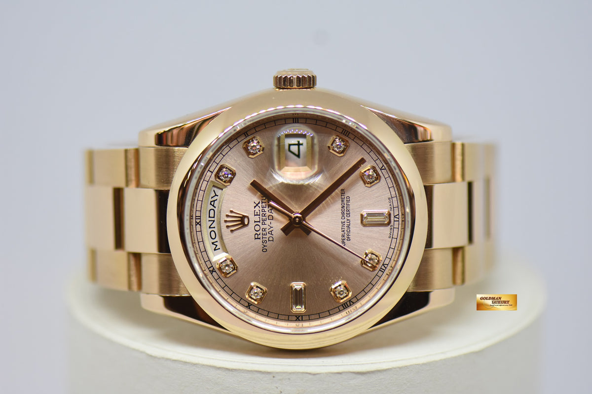 [SOLD] ROLEX OYSTER PERPETUAL DAY-DATE 36mm PINK DIAMOND DIAL 18K ROSE GOLD OYSTER BRACELET 118205 (MINT)