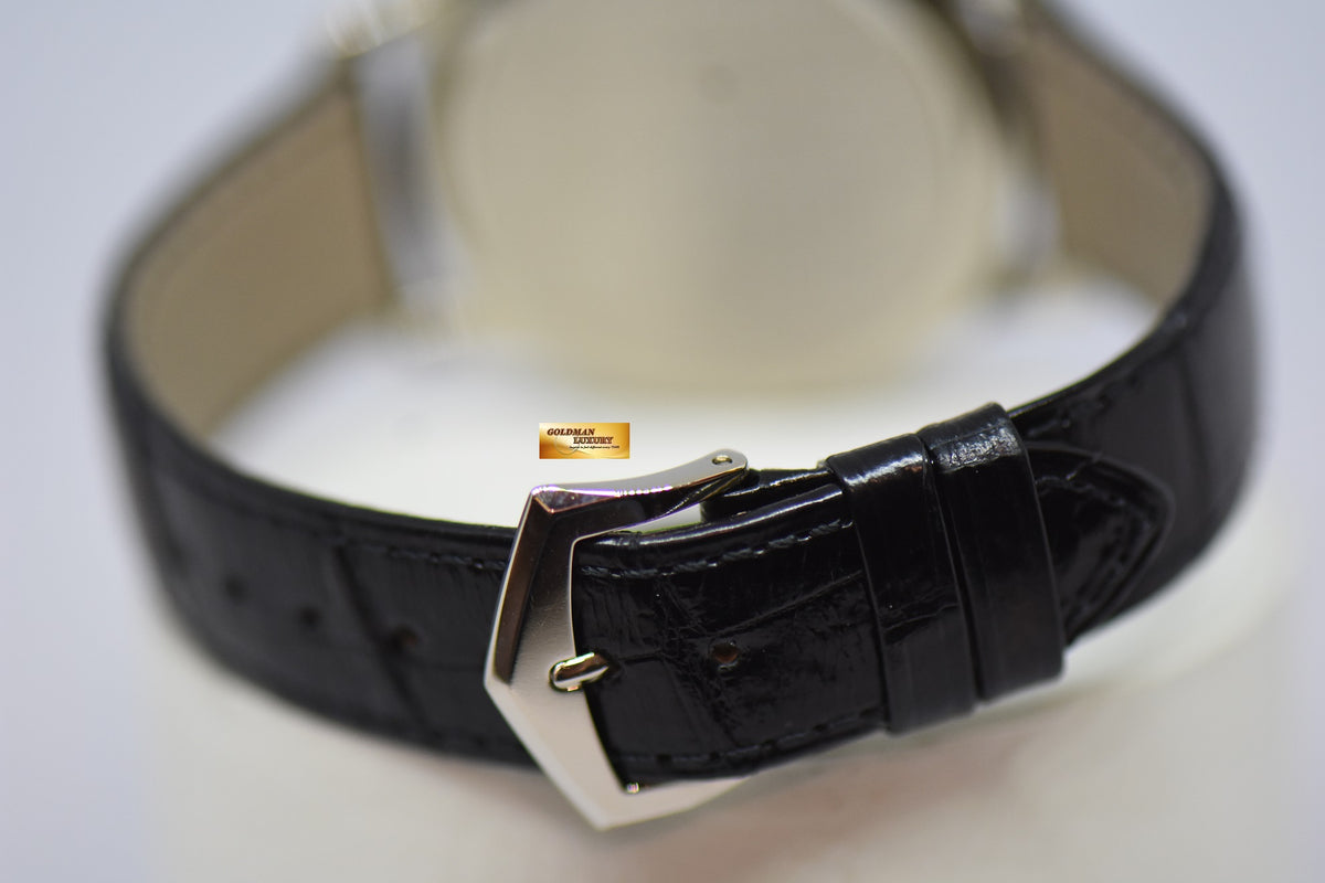 [SOLD] PATEK PHILIPPE CALATRAVA DATE 39mm WHITE GOLD HINGED-BACK DUST COVER IN LEATHER STRAP AUTOMATIC 5227G (MINT)