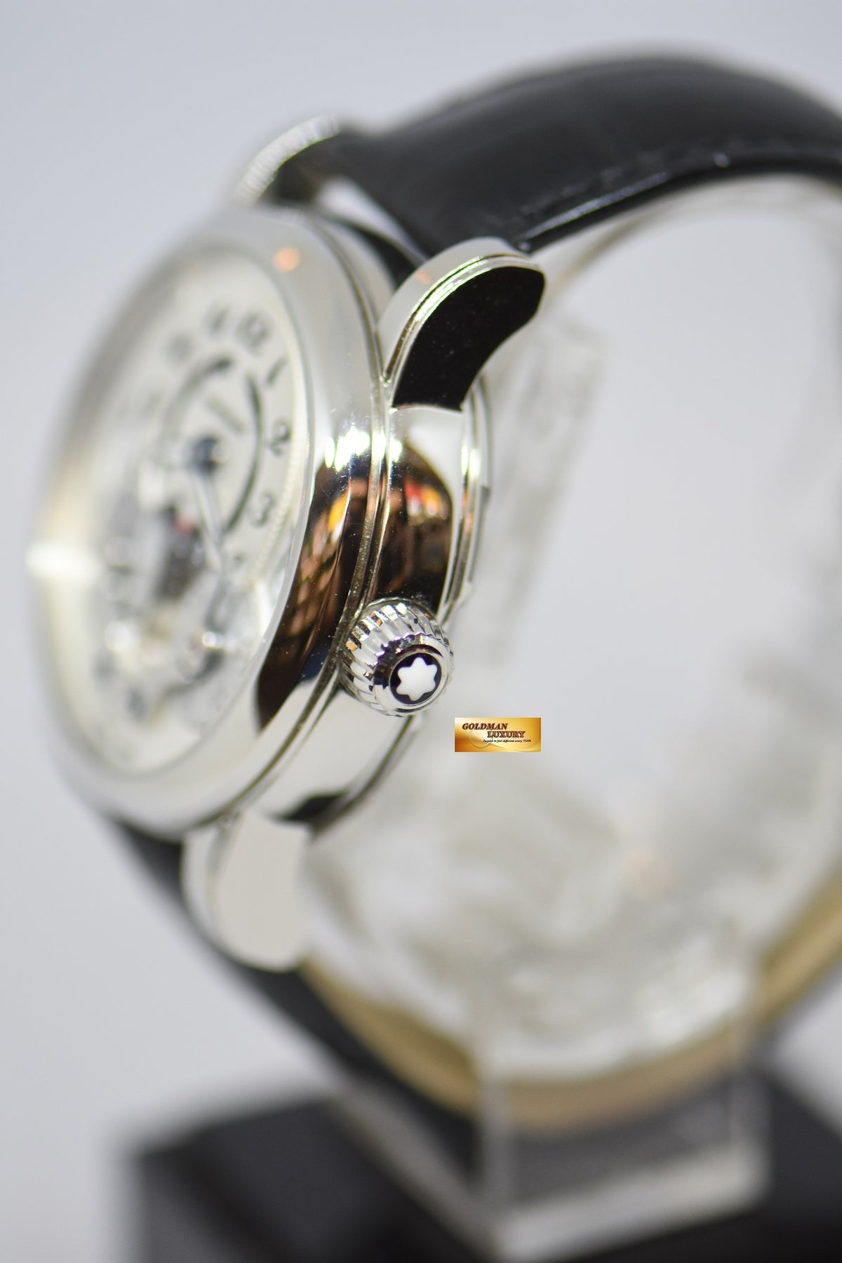 [SOLD] MONT BLANC NICOLAS RIEUSSEC STEEL IN LEATHER MONOPUSHER CHRONOGRAPH WITH HOMETIME AUTOMATIC (NEAR MINT)