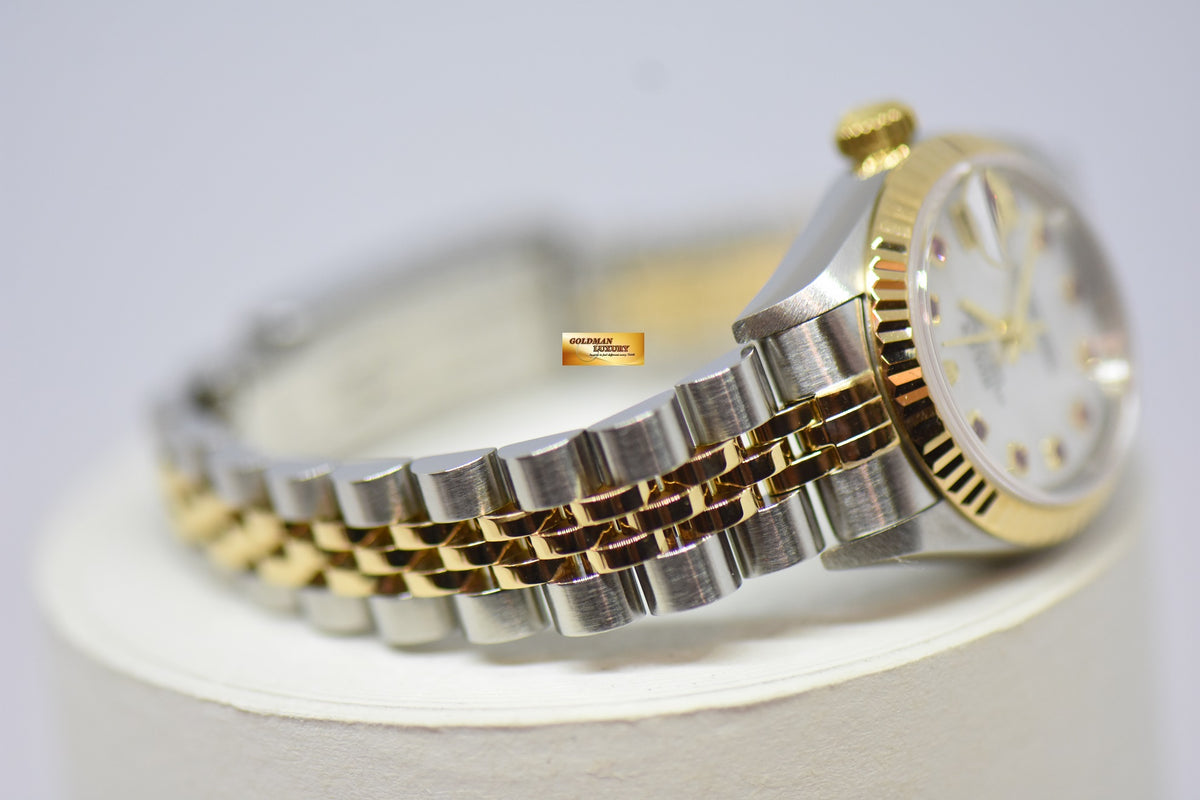 [SOLD] ROLEX OYSTER PERPETUAL DATEJUST 26mm MOP RED RUBY MARKERS DIAL HALF GOLD IN JUBILEE BRACELET 79173 (MINT)