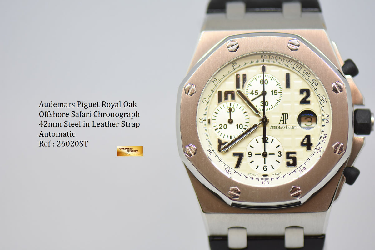 [SOLD] AUDEMARS PIGUET ROYAL OAK OFFSHORE SAFARI CHRONOGRAPH 42mm STEEL IN LEATHER STRAP AUTOMATIC 26020ST (MINT)