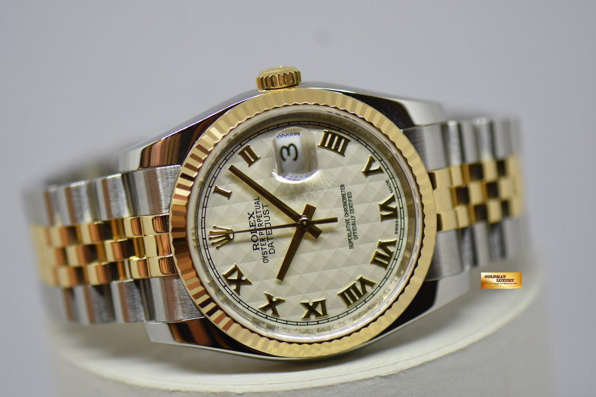 [SOLD] ROLEX OYSTER PERPETUAL DATEJUST 36mm PRISM ROMAN DIAL HALF GOLD IN JUBILEE BRACELET 116233 (MINT)