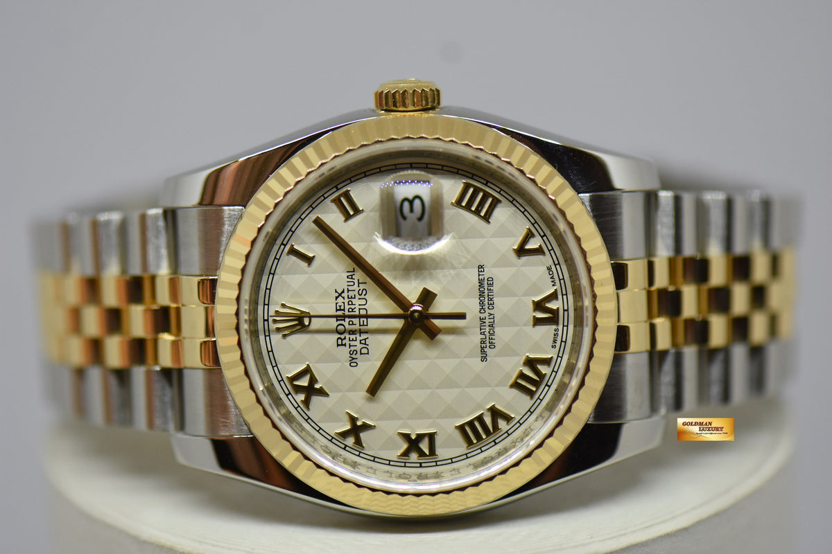 [SOLD] ROLEX OYSTER PERPETUAL DATEJUST 36mm PRISM ROMAN DIAL HALF GOLD IN JUBILEE BRACELET 116233 (MINT)