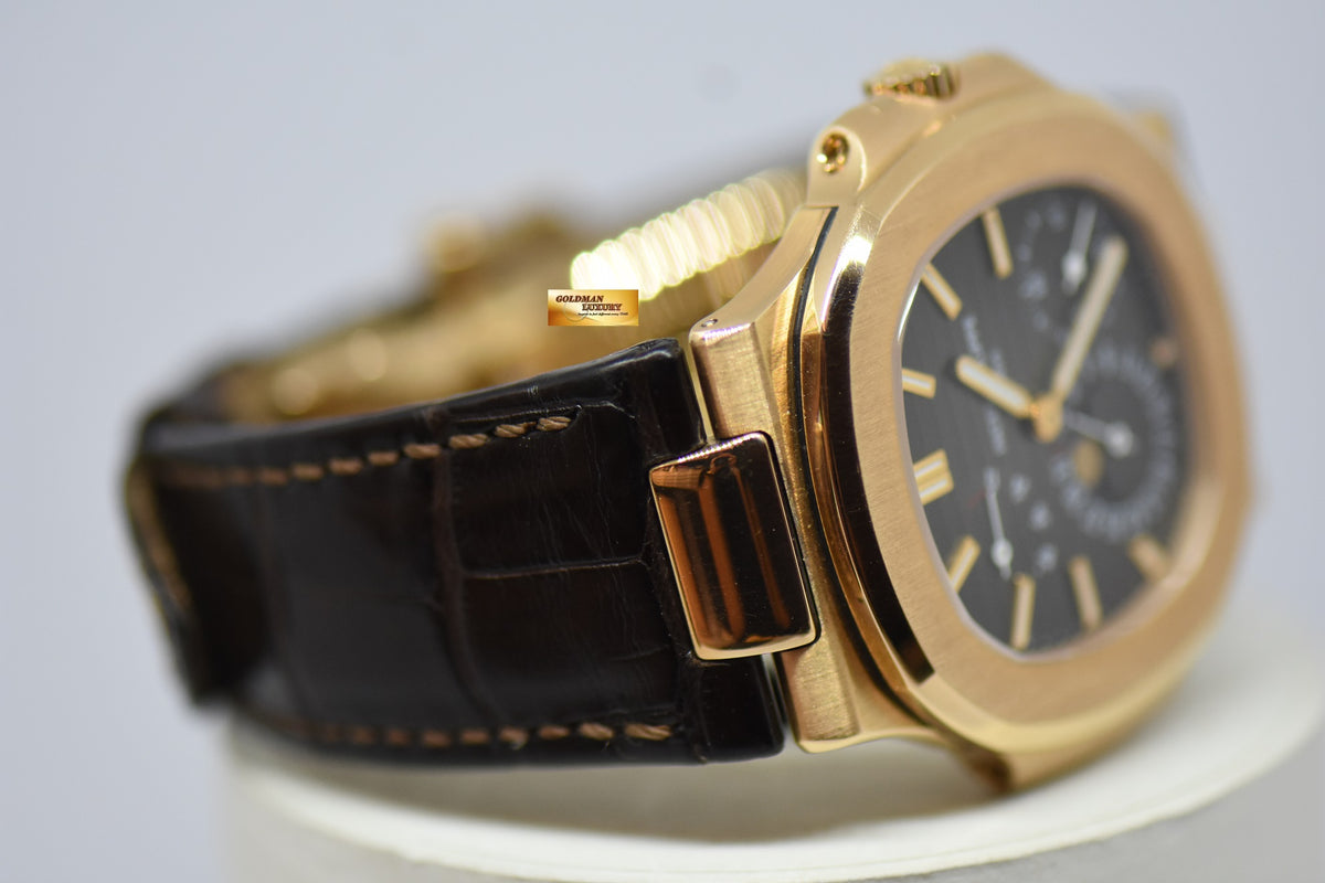 [SOLD] PATEK PHILIPPE NAUTILUS 40mm 18K ROSE GOLD IN LEATHER STRAP POWER RESERVE MOONPHASE COMPLICATION AUTOMATIC 5712R (MINT)