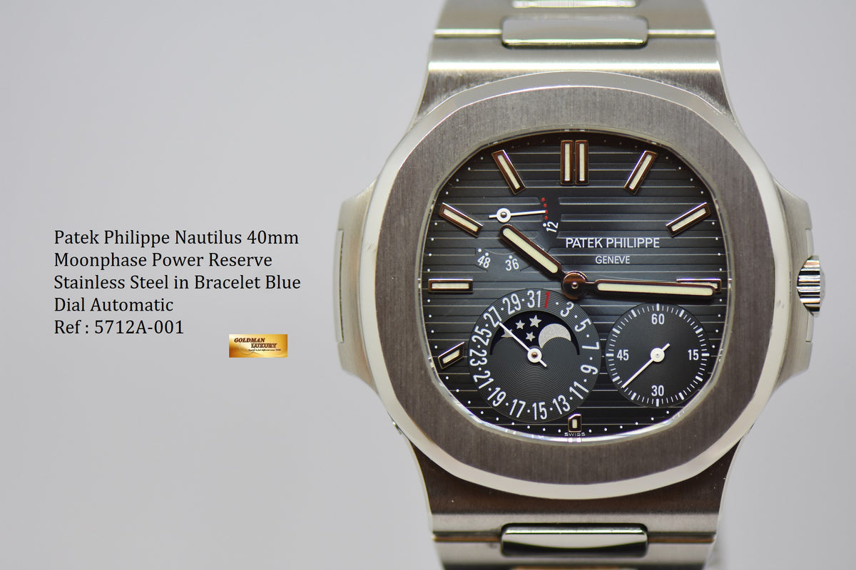 [SOLD] PATEK PHILIPPE NAUTILUS 40mm STAINLESS STEEL IN BRACELET POWER RESERVE MOONPHASE COMPLICATION AUTOMATIC 5712A-001 (MINT)