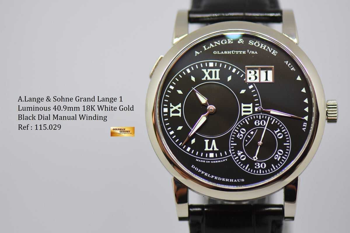 [SOLD] A.LANGE & SOHNE GRAND LANGE 1 LUMINOUS BLACK DIAL BIG DATE WHITE GOLD MANUAL WINDING 115.029 (MINT)