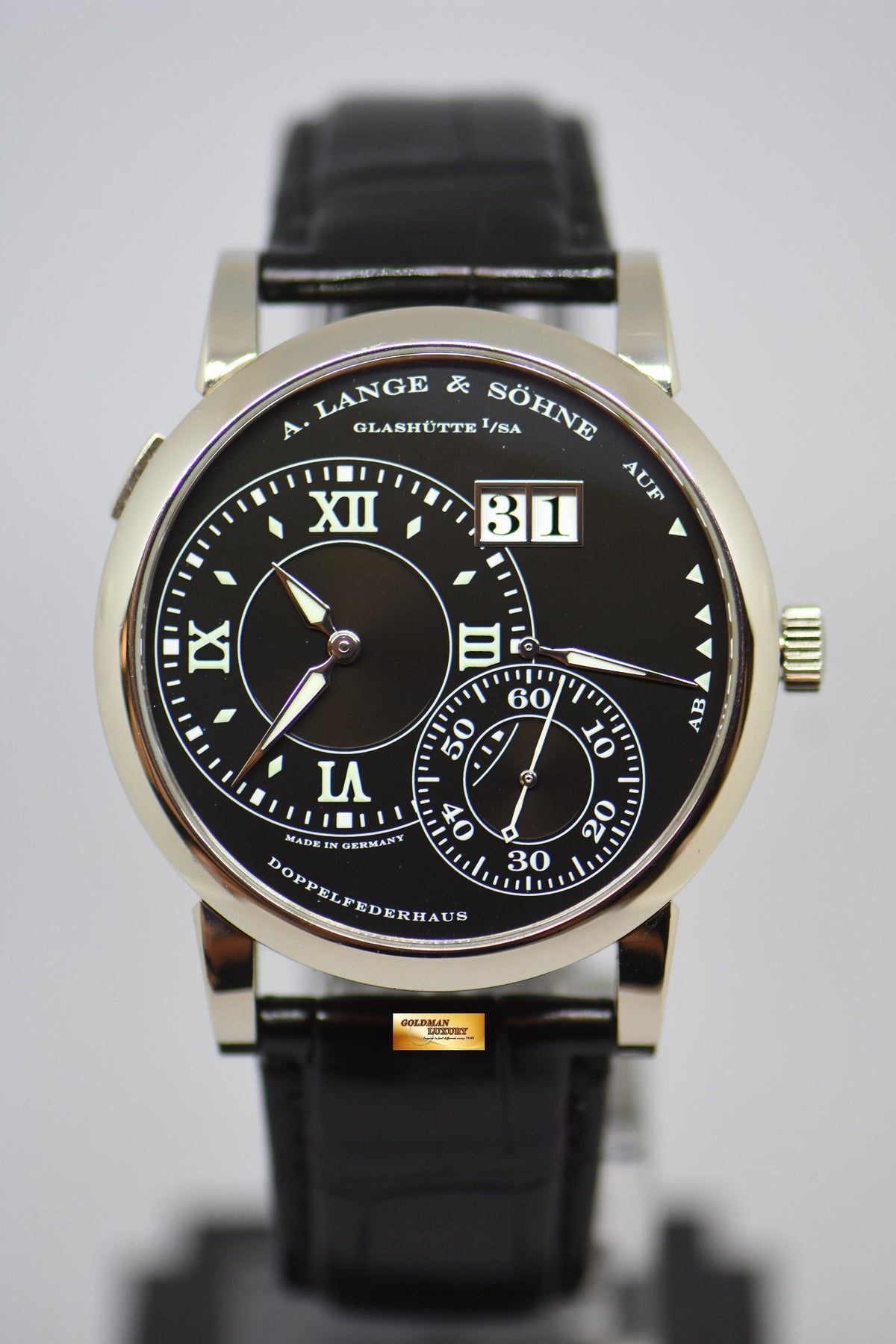 [SOLD] A.LANGE & SOHNE GRAND LANGE 1 LUMINOUS BLACK DIAL BIG DATE WHITE GOLD MANUAL WINDING 115.029 (MINT)
