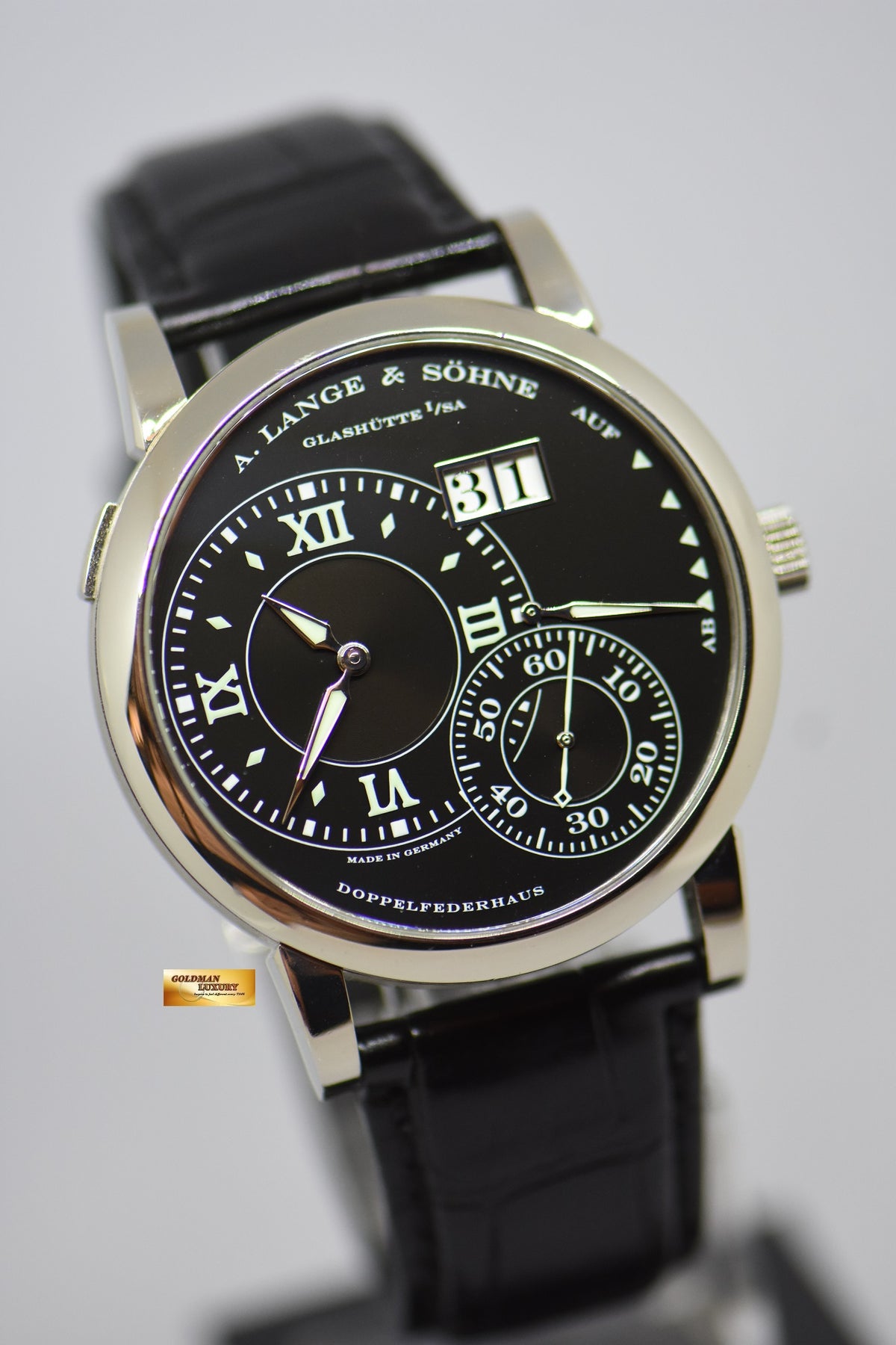 [SOLD] A.LANGE & SOHNE GRAND LANGE 1 LUMINOUS BLACK DIAL BIG DATE WHITE GOLD MANUAL WINDING 115.029 (MINT)