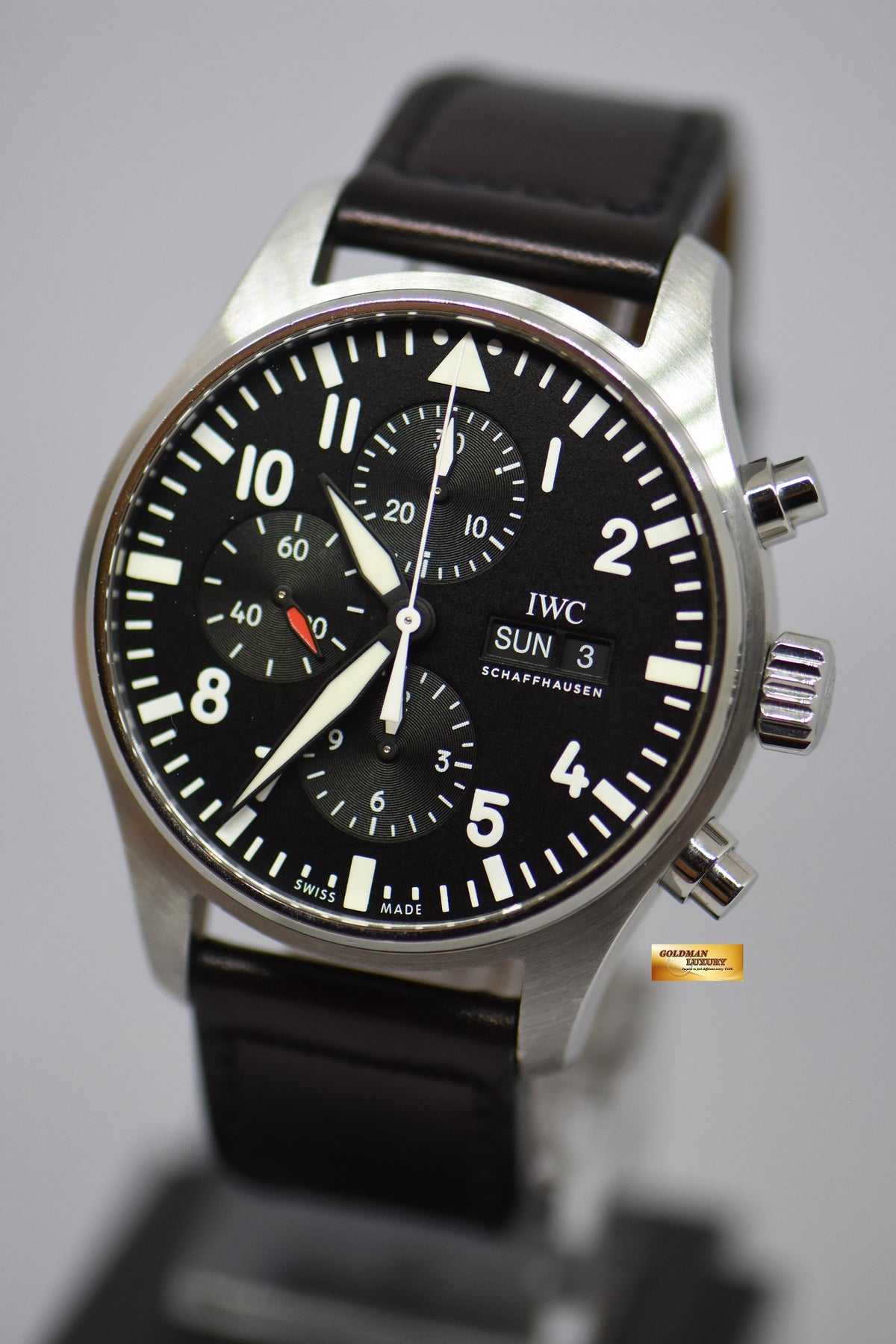 [SOLD] IWC PILOT MEN’S CHRONOGRAPH 43mm DAY-DATE AUTOMATIC IW3777-09 (MINT)