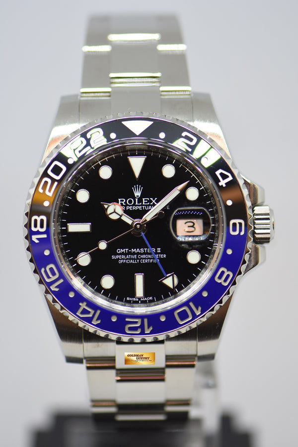 [SOLD] ROLEX OYSTER PERPETUAL GMT-MASTER II “BATMAN” CERAMIC BLUE / BLACK BEZEL OYSTER STEEL BRACELET 116710BLNR (MINT)