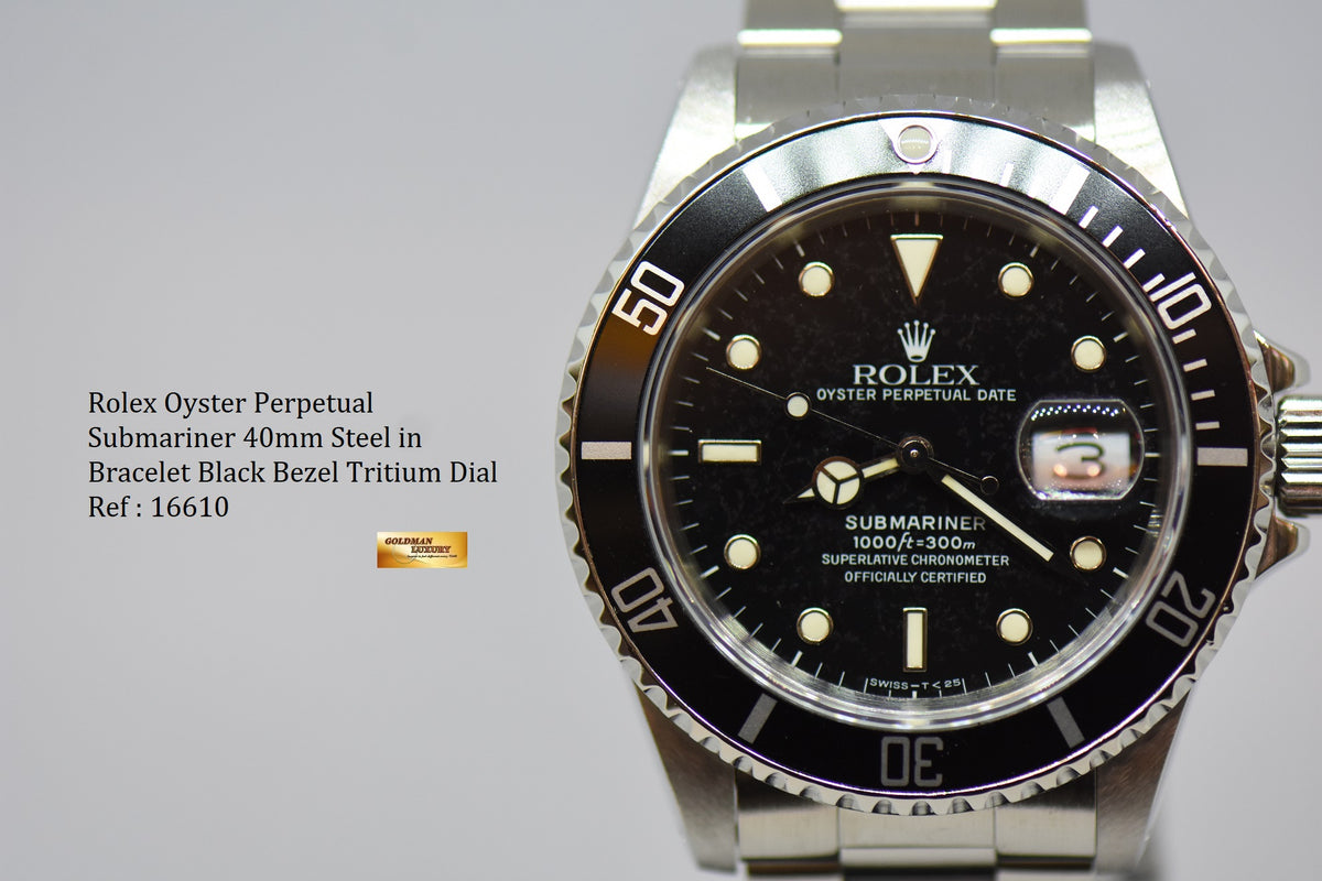[SOLD] ROLEX OYSTER PERPETUAL SUBMARINER 40mm STEEL IN BRACELET TRITIUM DIAL BLACK 16610 (AGING CONDITION)