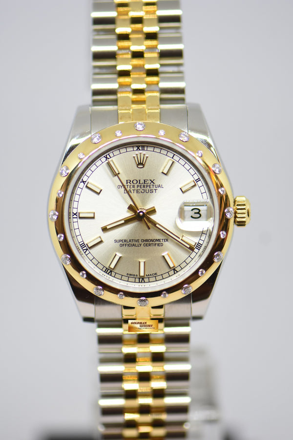 [SOLD] ROLEX OYSTER PERPETUAL DATEJUST 31mm SILVER SUNDUST DIAL HALF-GOLD JUBILEE IN BRACELET ORIGINAL DIAMOND BEZEL 178343 (MINT)