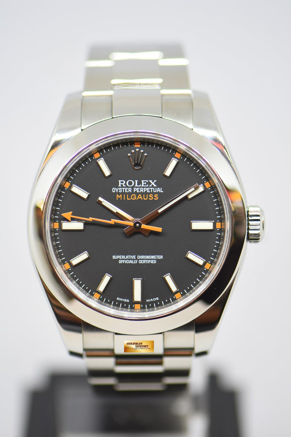 [SOLD] ROLEX OYSTER PERPETUAL MILGAUSS 40mm BLACK DIAL CLEAR CRYSTAL STEEL IN OYSTER BRACELET 116400 (MINT)