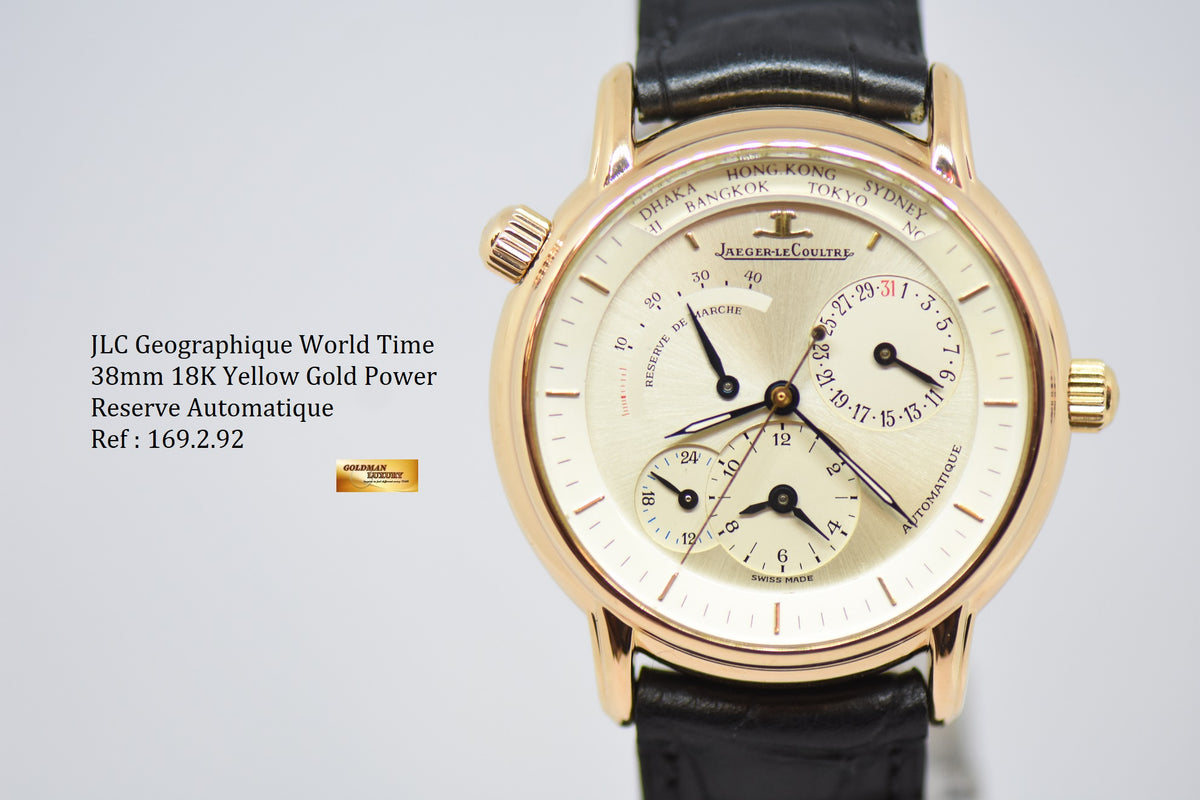 [SOLD] JLC GEOGRAPHIQUE 38mm WORLD TIME POWER RESERVE 18K YELLOW GOLD AUTOMATIC 169.2.92 (MINT)