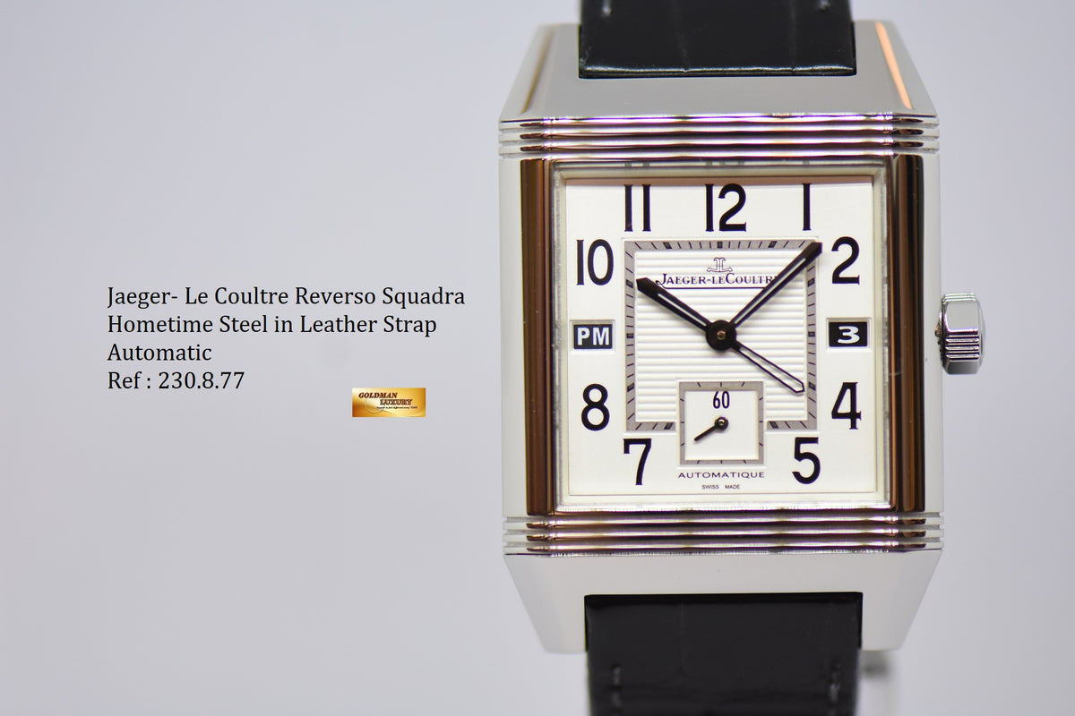 [SOLD] JLC REVERSO SQUADRA HOMETIME am/pm GMT STEEL IN LEATHER AUTOMATIC 230.8.77 (MINT)