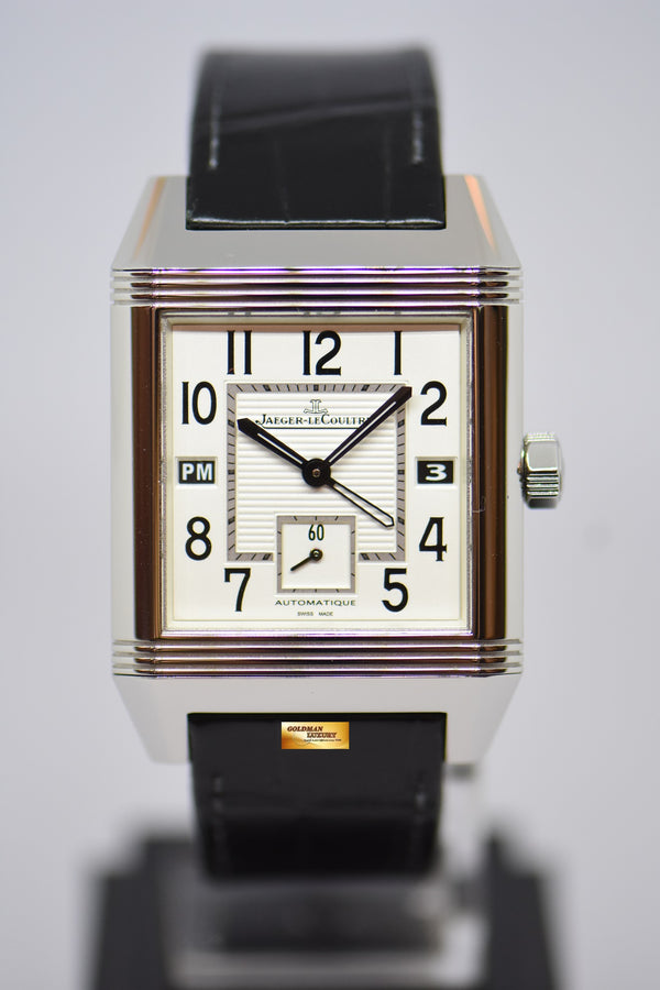 [SOLD] JLC REVERSO SQUADRA HOMETIME am/pm GMT STEEL IN LEATHER AUTOMATIC 230.8.77 (MINT)