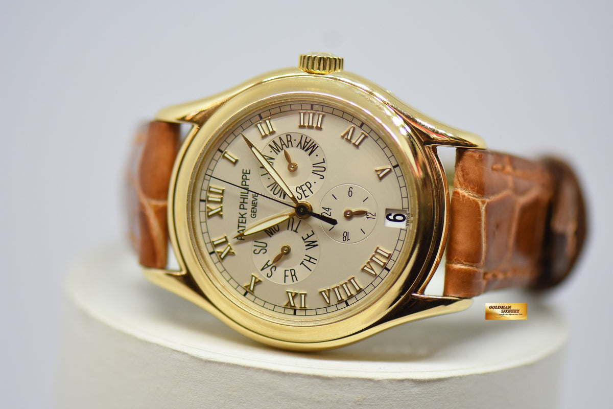 [SOLD] PATEK PHILIPPE COMPLICATION 35mm ANNUAL CALENDAR YELLOW GOLD IN LEATHER STRAP AUTOMATIC 5035J (NEAR MINT)