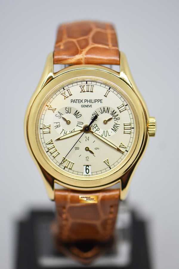 [SOLD] PATEK PHILIPPE COMPLICATION 35mm ANNUAL CALENDAR YELLOW GOLD IN LEATHER STRAP AUTOMATIC 5035J (NEAR MINT)