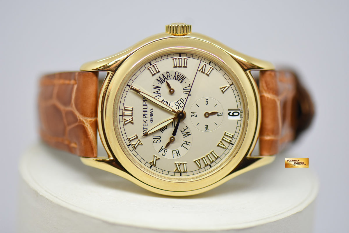 [SOLD] PATEK PHILIPPE COMPLICATION 35mm ANNUAL CALENDAR YELLOW GOLD IN LEATHER STRAP AUTOMATIC 5035J (NEAR MINT)