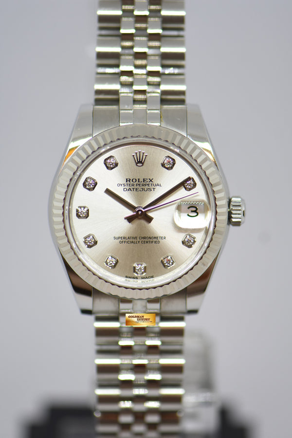 [SOLD] ROLEX OYSTER DATEJUST 31mm SILVER DIAMOND DIAL STAINLESS STEEL JUBILEE BRACELET 178274 (MINT)