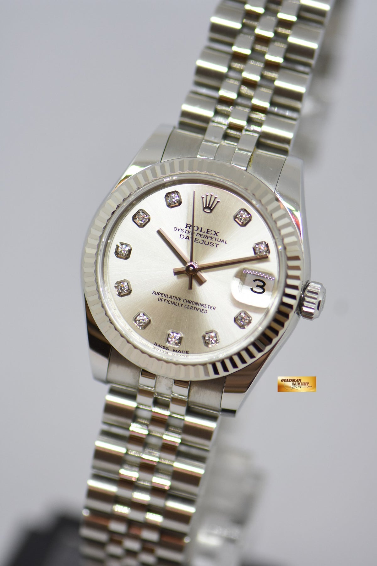 [SOLD] ROLEX OYSTER DATEJUST 31mm SILVER DIAMOND DIAL STAINLESS STEEL JUBILEE BRACELET 178274 (MINT)