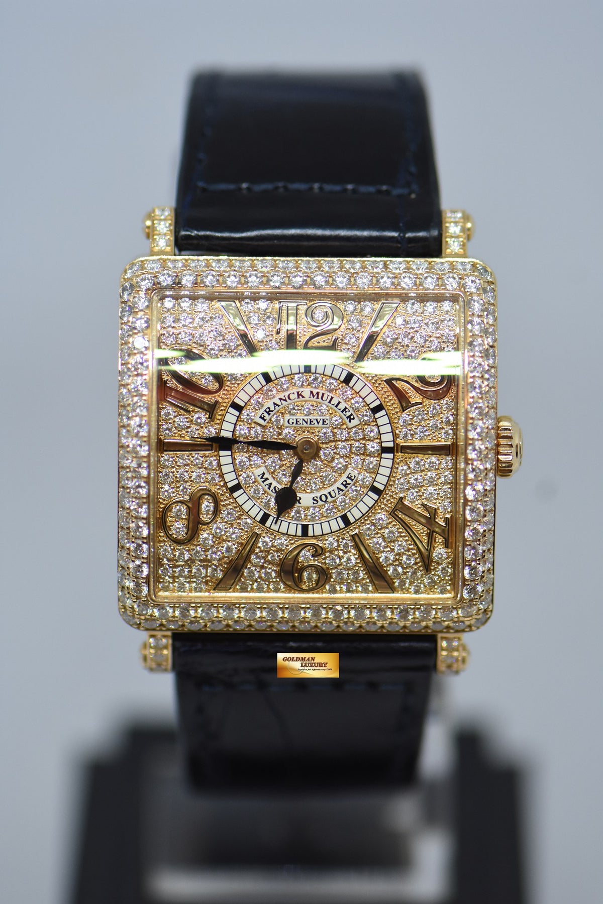 [SOLD] FRANCK MULLER MASTER SQUARE LADIES ORIGINAL FACTORY FULL PAVED DIAMONDS 18K ROSE GOLD QUARTZ 6002M QZ D CD (MINT)
