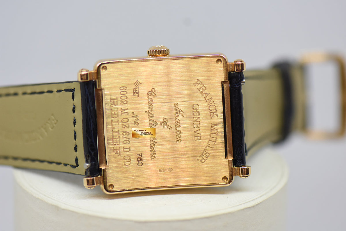[SOLD] FRANCK MULLER MASTER SQUARE LADIES ORIGINAL FACTORY FULL PAVED DIAMONDS 18K ROSE GOLD QUARTZ 6002M QZ D CD (MINT)