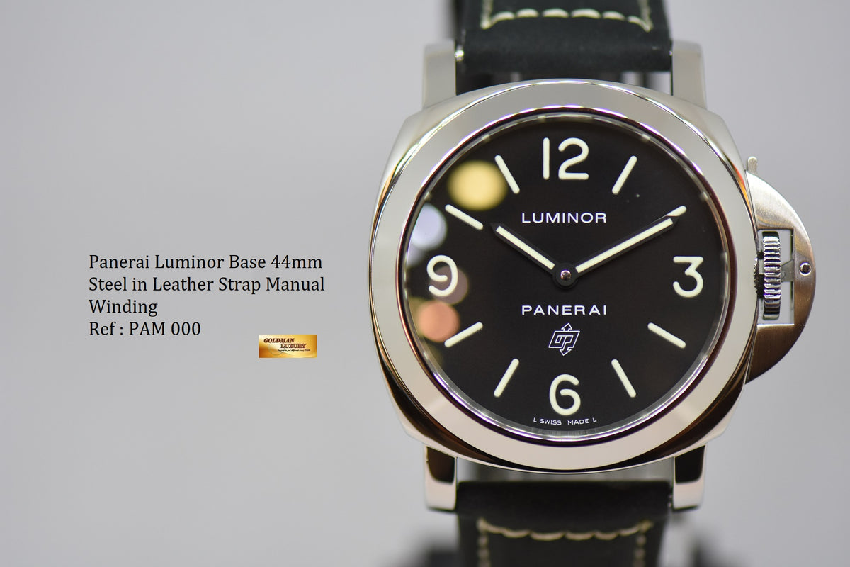 [SOLD] PANERAI LUMINOR BASE 44mm STEEL IN LEATHER STRAP MANUAL WINDING PAM 000 (MINT)