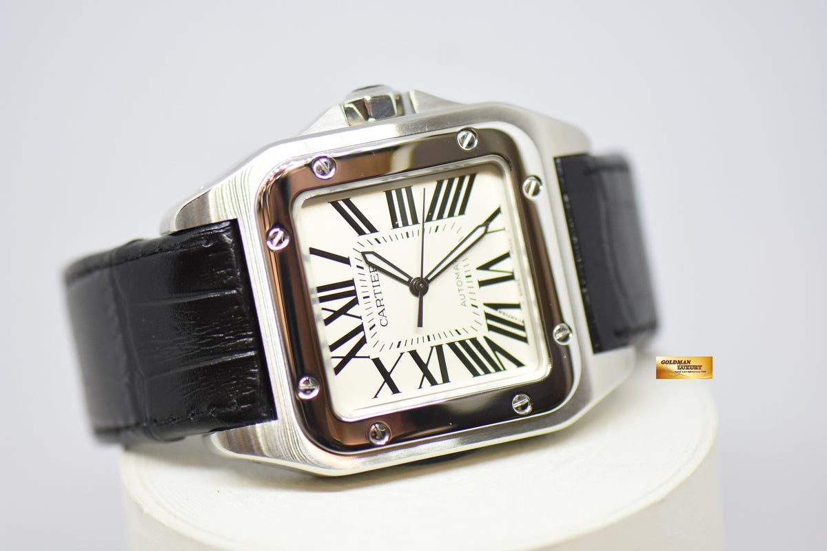 [SOLD] CARTIER SANTOS 100 XL STEEL IN LEATHER STRAP AUTOMATIC W20073X8 (MINT)