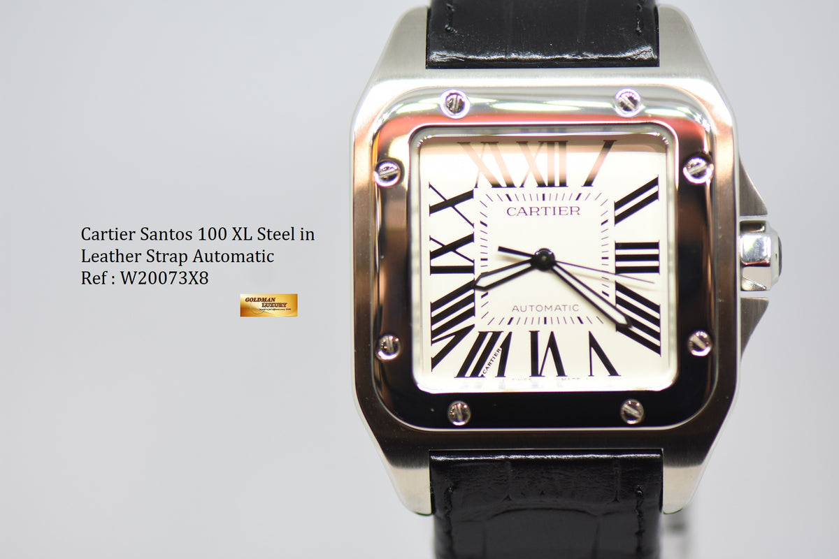 [SOLD] CARTIER SANTOS 100 XL STEEL IN LEATHER STRAP AUTOMATIC W20073X8 (MINT)