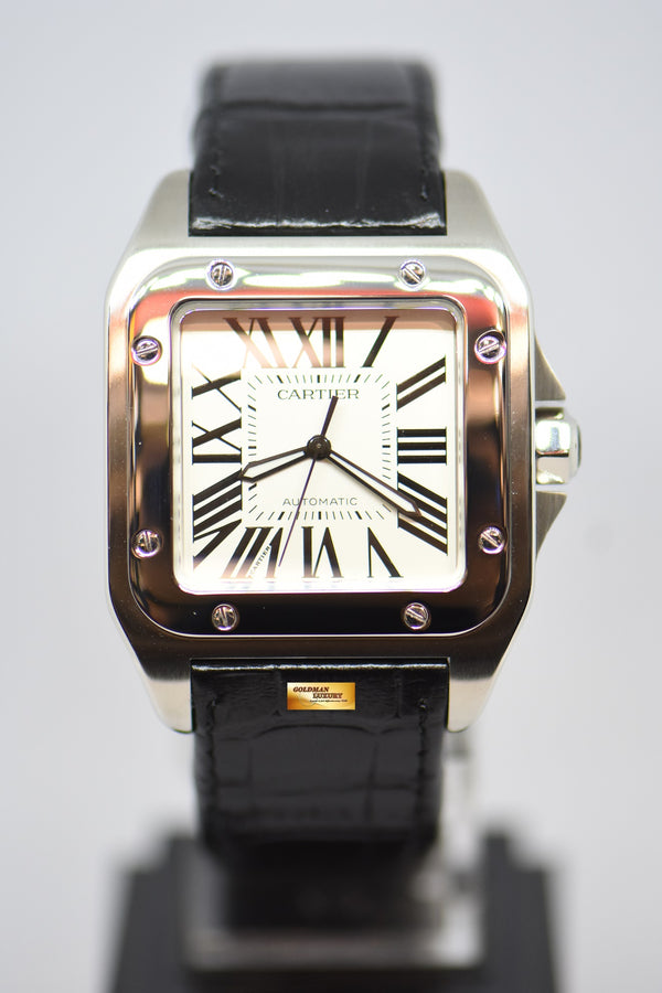 [SOLD] CARTIER SANTOS 100 XL STEEL IN LEATHER STRAP AUTOMATIC W20073X8 (MINT)