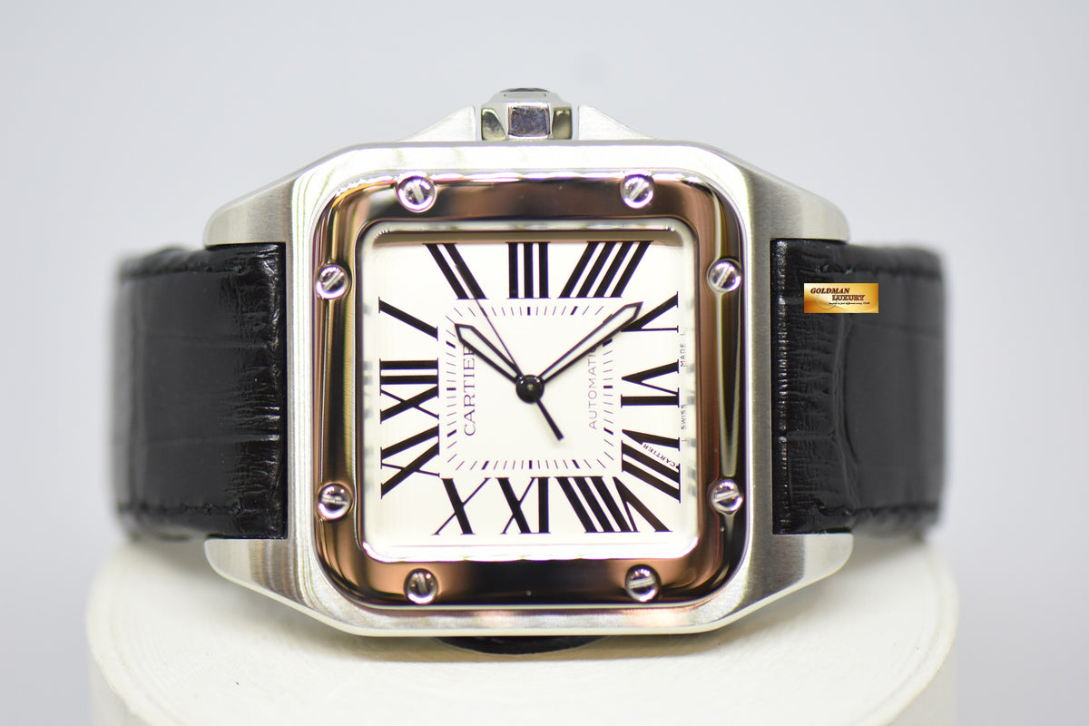 [SOLD] CARTIER SANTOS 100 XL STEEL IN LEATHER STRAP AUTOMATIC W20073X8 (MINT)
