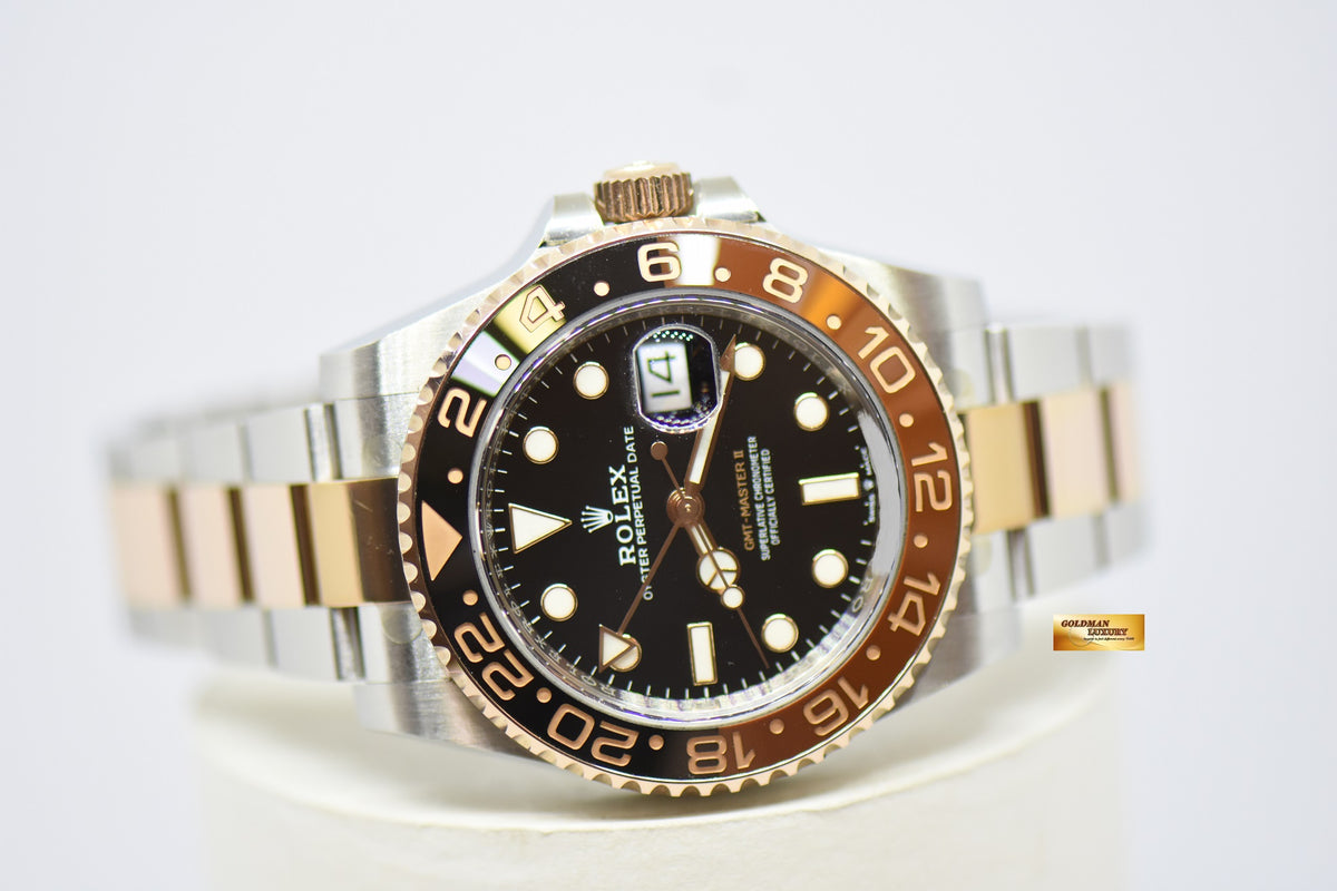 [SOLD] ROLEX OYSTER PERPETUAL GMT-MASTER II “ROOT-BEER” CERAMIC BROWN BEZEL EVEROSE GOLD / STEEL BRACELET 126711CHNR (LNIB)