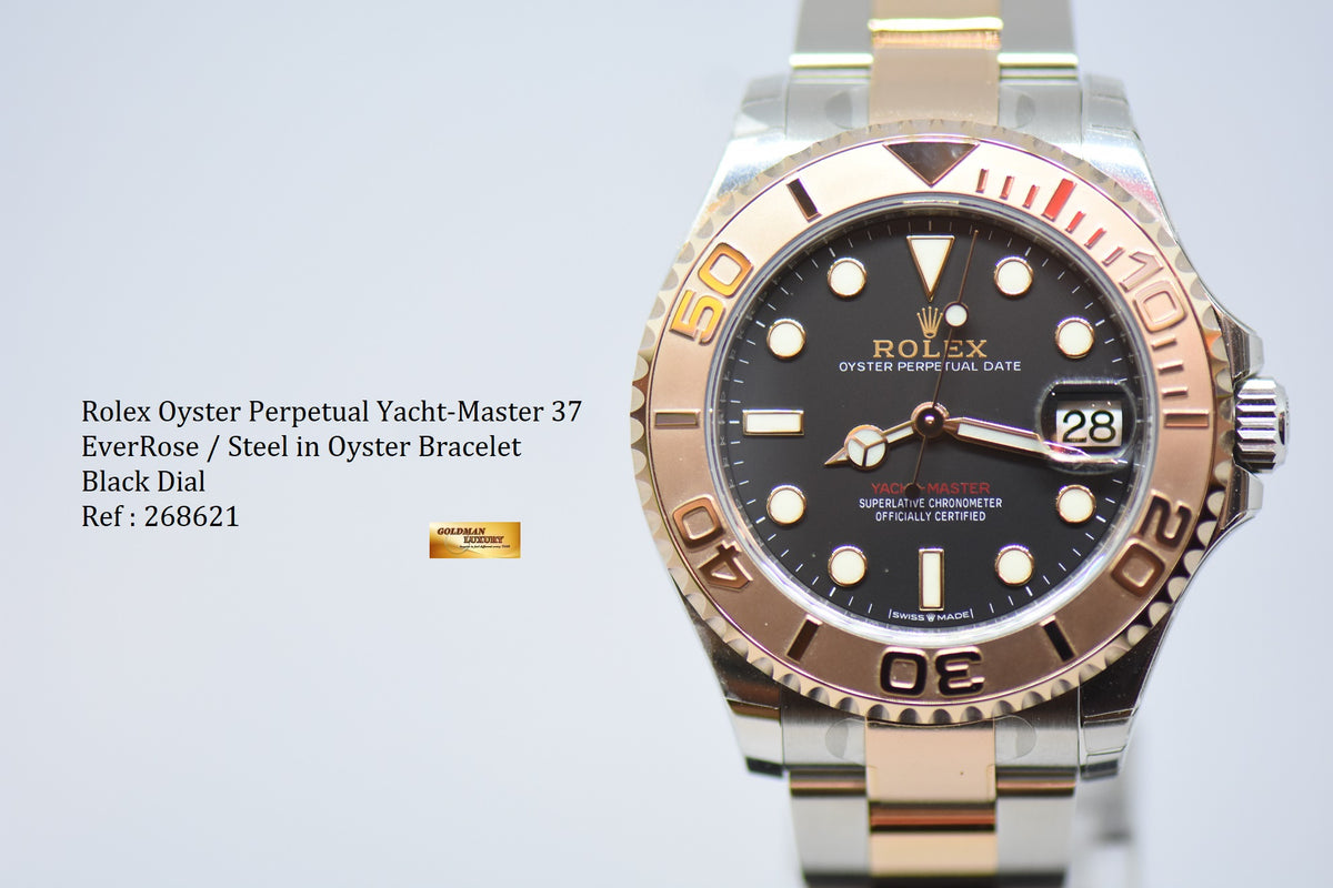 [SOLD] ROLEX OYSTER PERPETUAL YACHT-MASTER 37 EVEROSE GOLD / STEEL IN OYSTER BRACELET BLACK DIAL 268621 (NEW-UNWORN)
