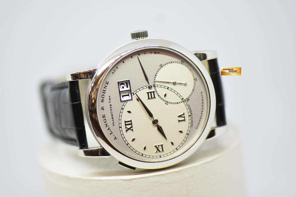 [SOLD] A.LANGE & SOHNE GRAND LANGE 1 SILVER DIAL BIG DATE POWER RESERVE PLATINUM IN LEATHER STRAP MANUAL WINDING 115.025 (MINT)