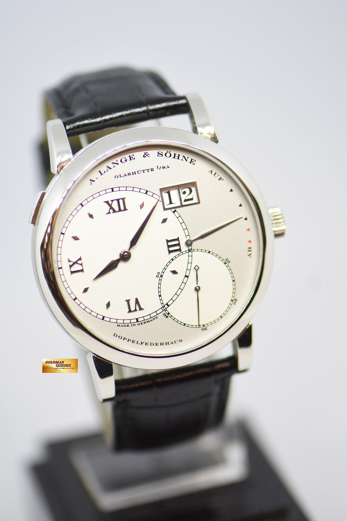 [SOLD] A.LANGE & SOHNE GRAND LANGE 1 SILVER DIAL BIG DATE POWER RESERVE PLATINUM IN LEATHER STRAP MANUAL WINDING 115.025 (MINT)