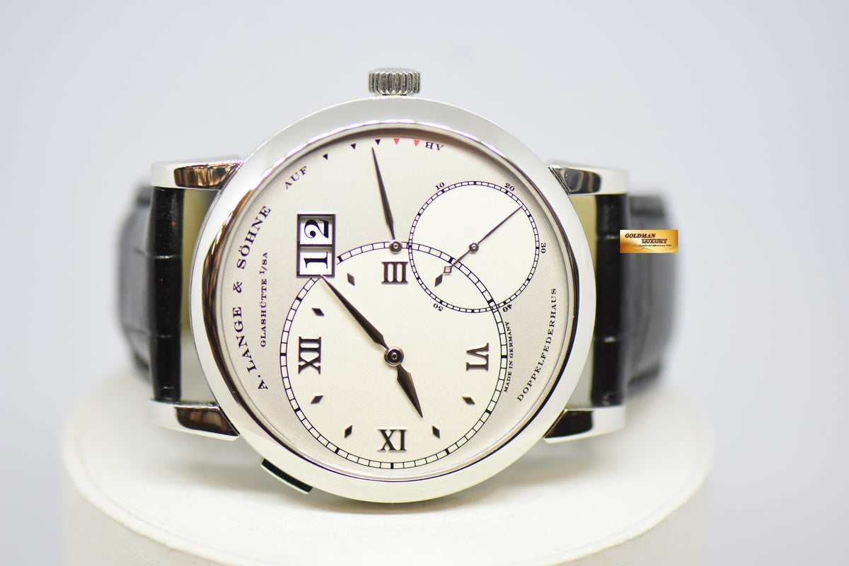 [SOLD] A.LANGE & SOHNE GRAND LANGE 1 SILVER DIAL BIG DATE POWER RESERVE PLATINUM IN LEATHER STRAP MANUAL WINDING 115.025 (MINT)