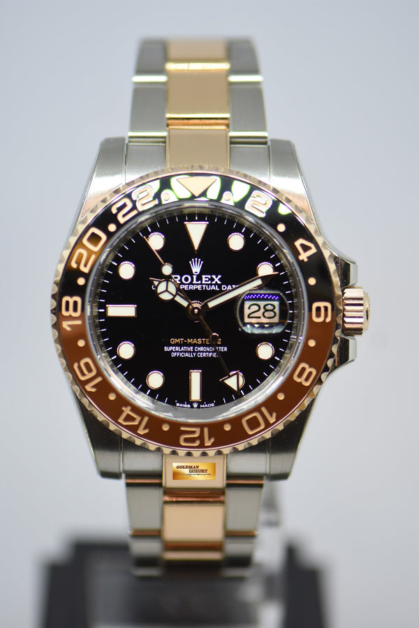 [SOLD] ROLEX OYSTER PERPETUAL GMT-MASTER II “ROOT-BEER” CERAMIC BROWN BEZEL EVEROSE GOLD / STEEL BRACELET w/ RX-8 STICKERS ON 126711CHNR (LNIB)