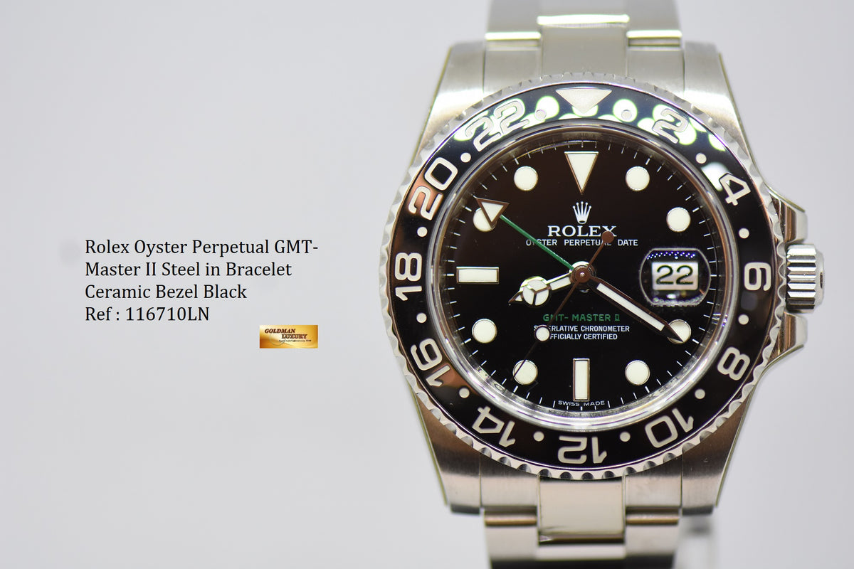 [SOLD] ROLEX OYSTER PERPETUAL GMT-MASTER II CERAMIC BLACK BEZEL OYSTER STEEL BRACELET w/ RX-8 STICKERS 116710LN (MINT)