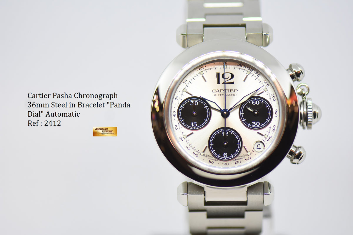 [SOLD] CARTIER PASHA CHRONOGRAPH 36mm STEEL IN BRACELET “PANDA DIAL” AUTOMATIC 2412 (MINT)