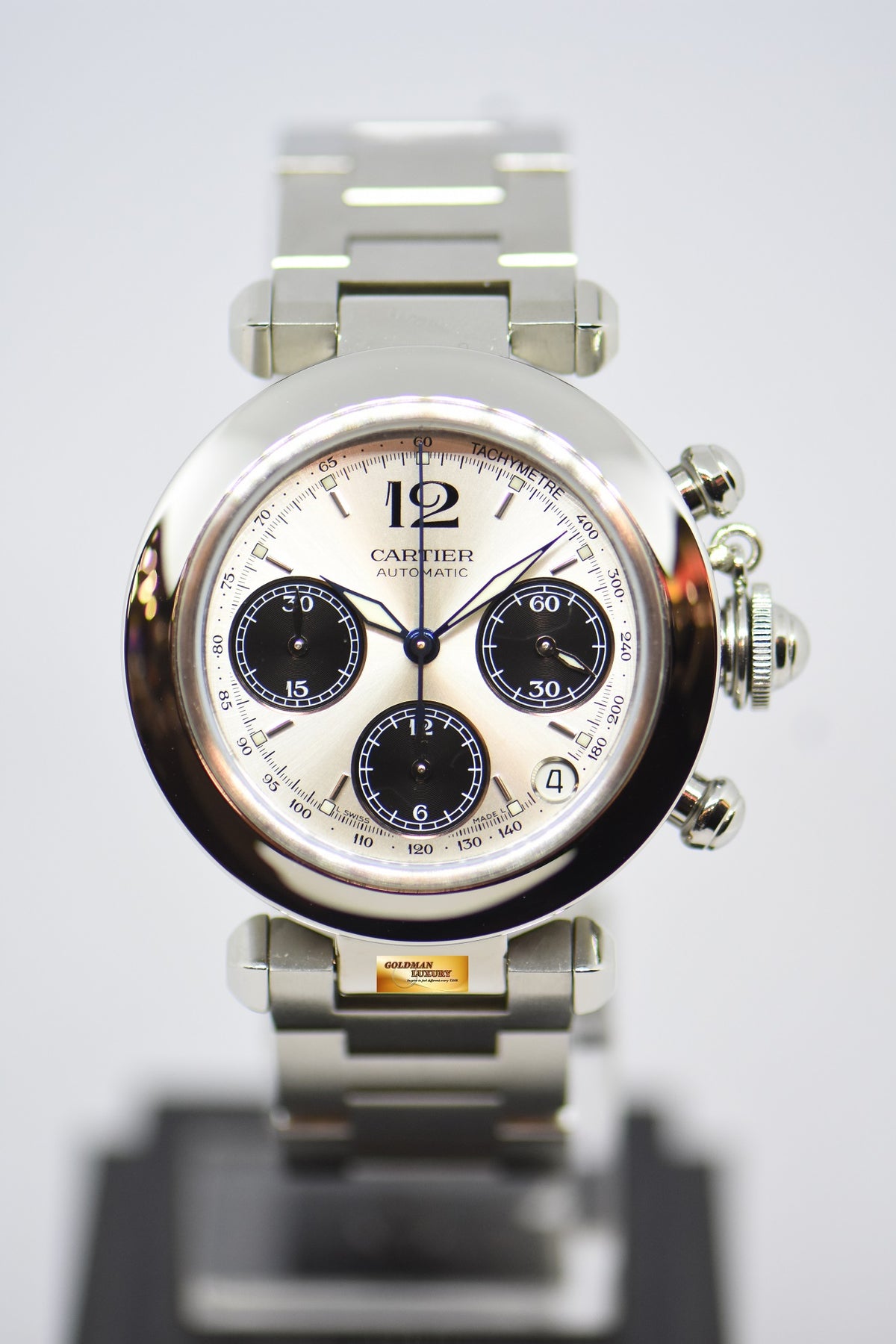 [SOLD] CARTIER PASHA CHRONOGRAPH 36mm STEEL IN BRACELET “PANDA DIAL” AUTOMATIC 2412 (MINT)