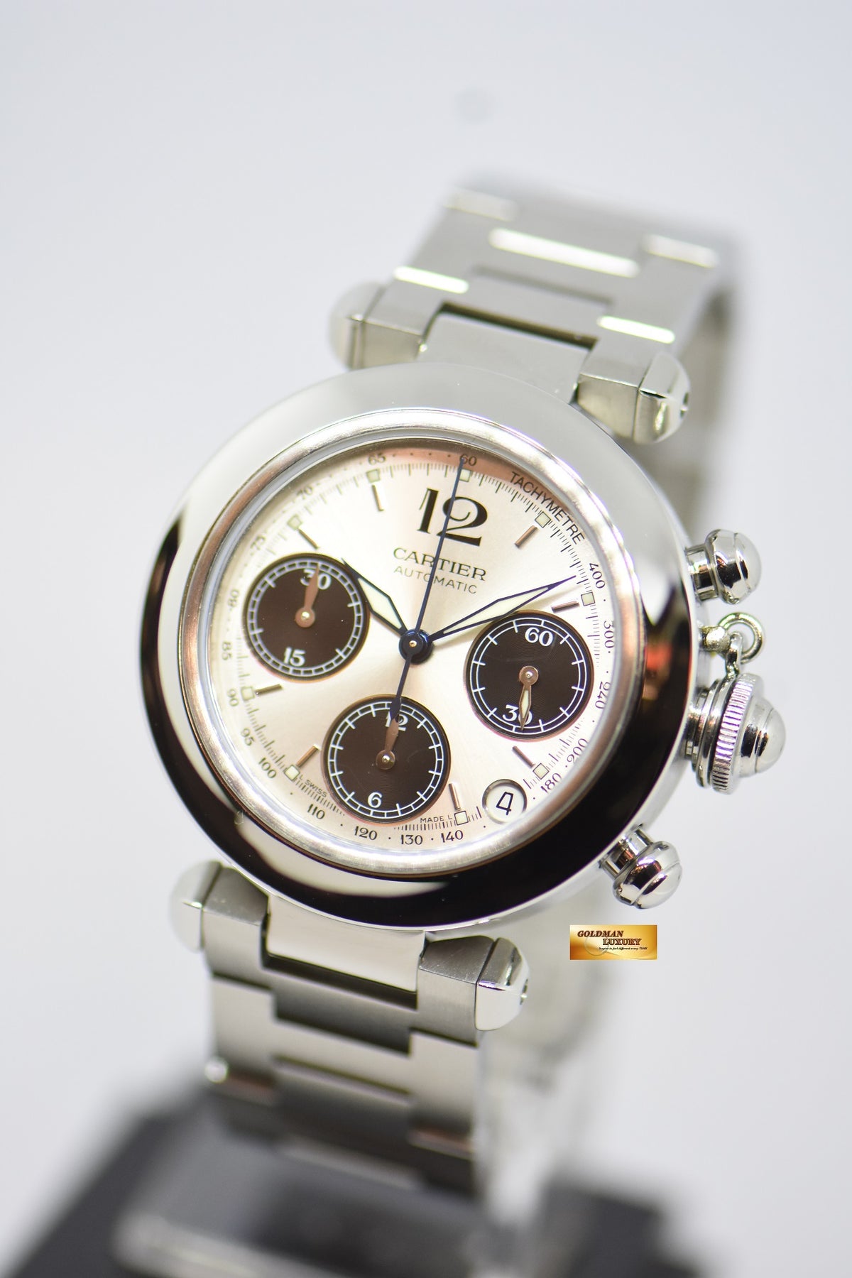 [SOLD] CARTIER PASHA CHRONOGRAPH 36mm STEEL IN BRACELET “PANDA DIAL” AUTOMATIC 2412 (MINT)