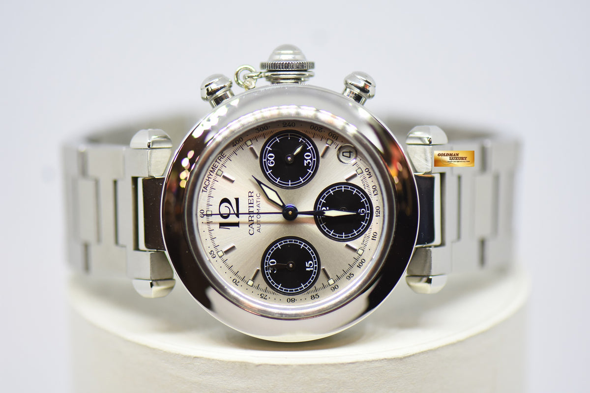 [SOLD] CARTIER PASHA CHRONOGRAPH 36mm STEEL IN BRACELET “PANDA DIAL” AUTOMATIC 2412 (MINT)