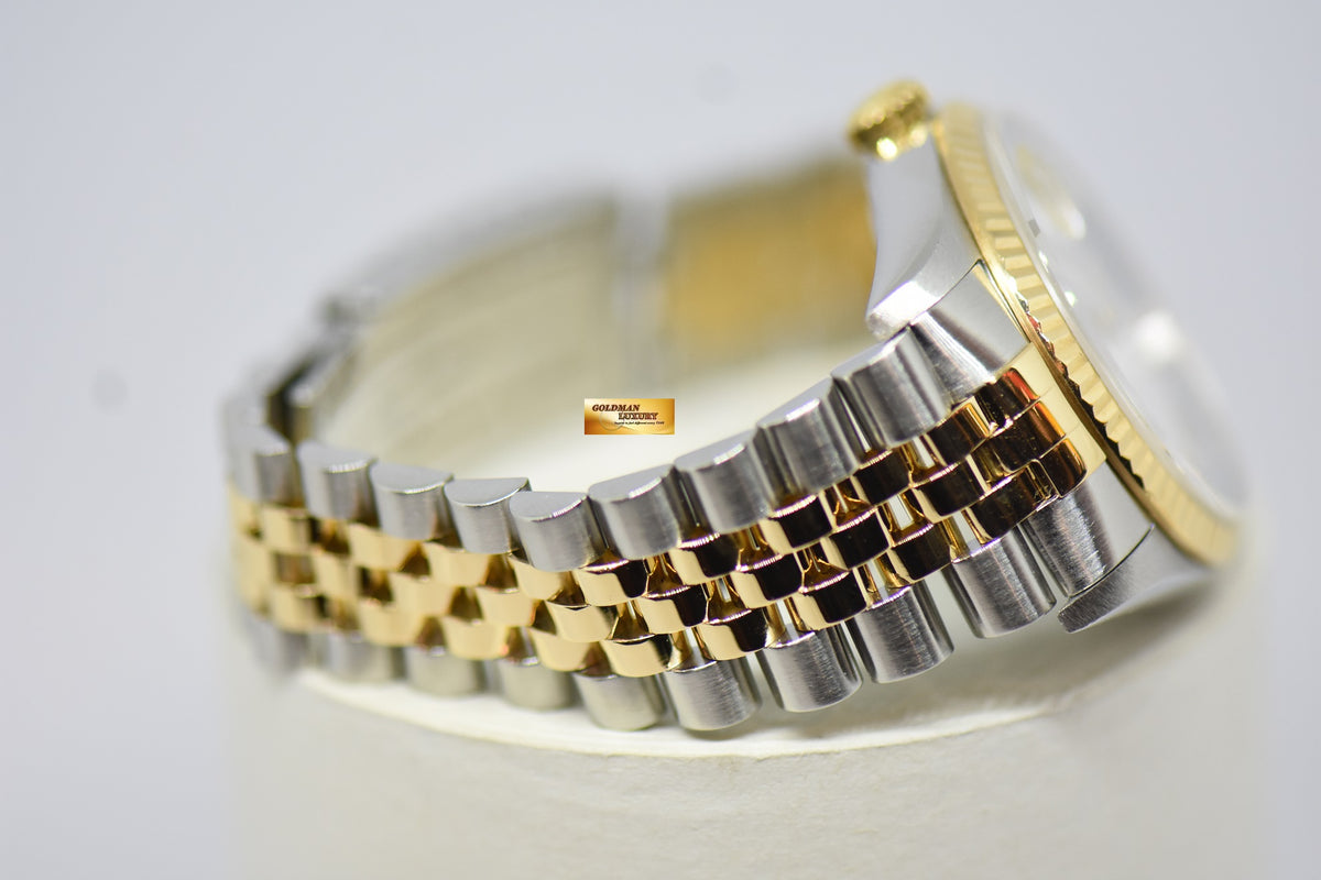 [SOLD] ROLEX OYSTER PERPETUAL DATEJUST 36mm WHITE ROMAN DIAL HALF GOLD IN JUBILEE BRACELET 16233 (MINT)